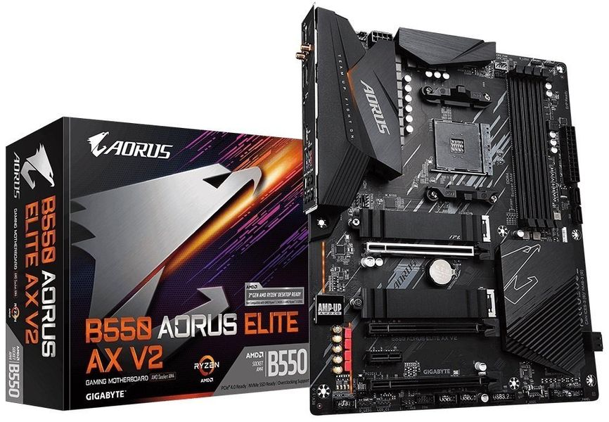 Gigabyte Материнська плата B550 AORUS ELITE AX V2 sAM4 B550 4xDDR4 M.2 HDMI DP ATX