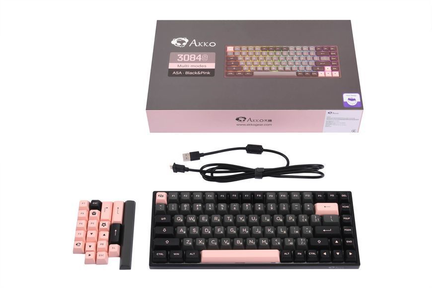 Akko Клавиатура механическая 3084B Plus Black&Pink 84Key,CS Jelly Purple, BT/WL/USB-A, EN/UKR, RGB, Черный