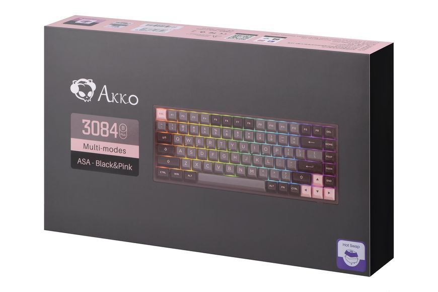 Akko Клавиатура механическая 3084B Plus Black&Pink 84Key,CS Jelly Purple, BT/WL/USB-A, EN/UKR, RGB, Черный