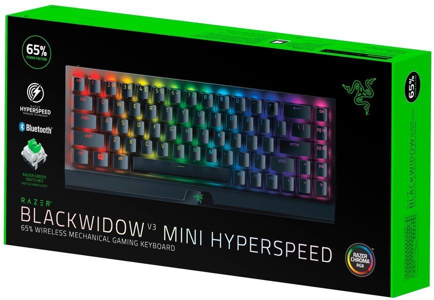 Razer Клавіатура ігрова BlackWidow V3 Mini HyperSpeed Green Switch WL/BT/USB RU RGB, Black