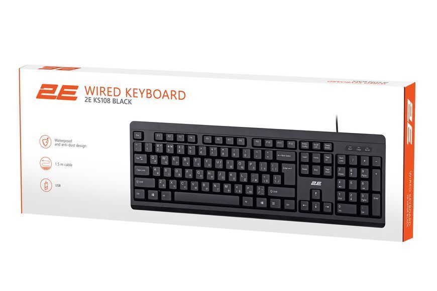 Клавіатура мембранна 2E KS108 104key, USB-A, EN/UK, чорний 2E-KS108UB_UA фото