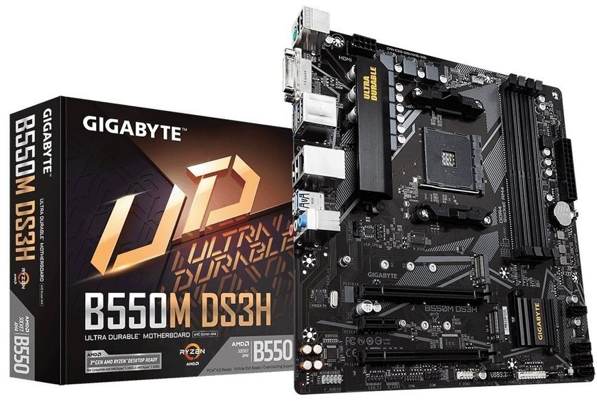 Gigabyte Материнская плата B550M DS3H sAM4 B550 4xDDR4 M.2 HDMI DVI mATX