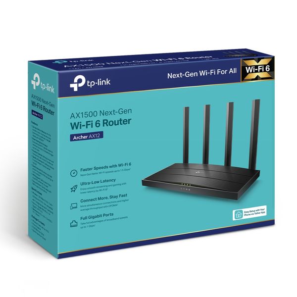 TP-Link Маршрутизатор ARCHER AX12 AX1500 3xGE LAN 1xGE WAN MU-MIMO OFDMA