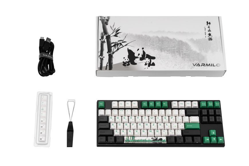 Varmilo Клавіатура механічна VEM87 Panda R2 87Key, EC V2 Ivy, USB-A, EN/UKR, White Led, Зелений