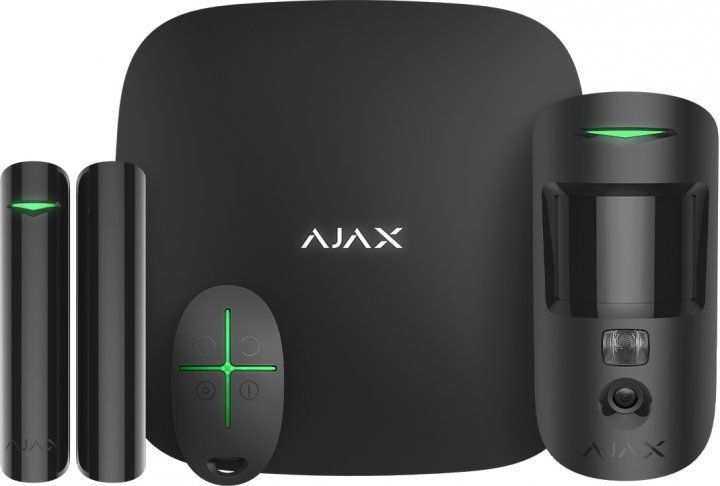 Ajax Комплект охоронної сигналізації StarterKit Cam Plus, hub 2 plus, motioncam, doorprotect, spacecontrol, jeweller, бездротовий, чорний