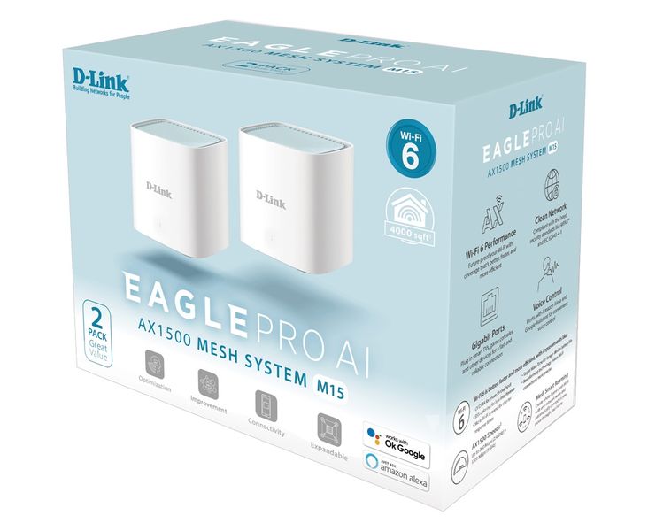 D-Link WiFi-система M15-2 EAGLE PRO AI AX1500 Mesh WiFi (2шт)