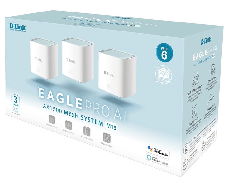 D-Link WiFi-система M15-3 EAGLE PRO AI AX1500 Mesh WiFi (3шт)