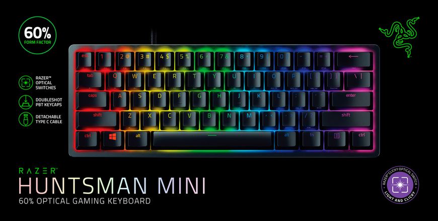 Razer Клавіатура ігрова Huntsman Mini Red Switch USB US RGB, Black