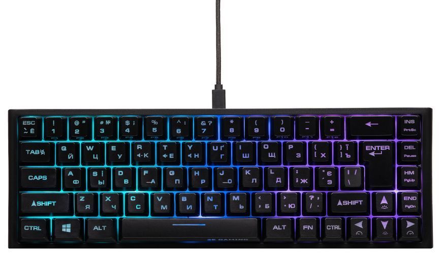 Клавіатура мембранна 2E GAMING KG350 68key, USB-A, EN/UA/RU, RGB, чорний 2E-KG350UBK фото
