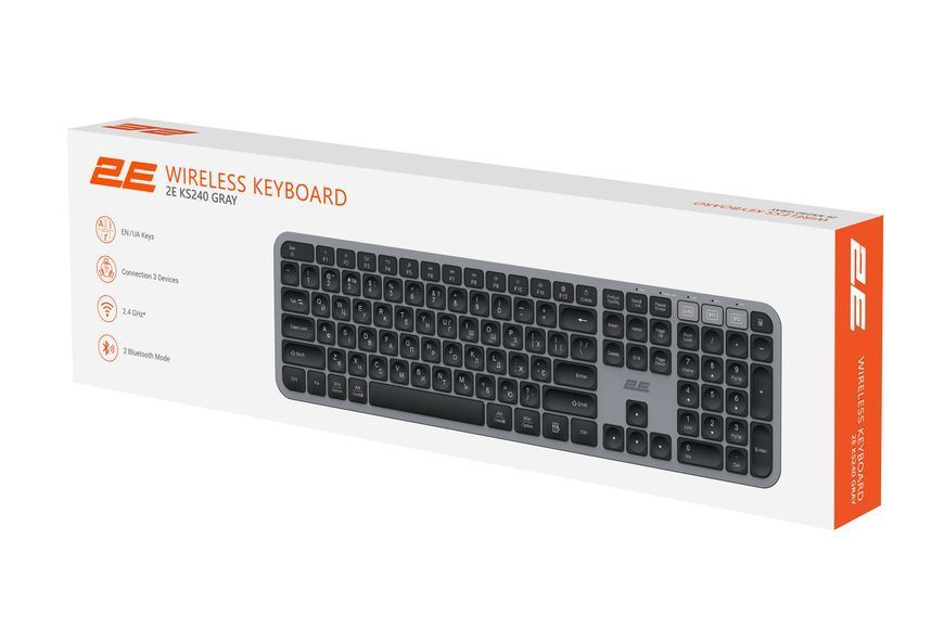 2E Клавиатура мембранная KS240 110key, WL/BT, EN/UK, серо-чёрный