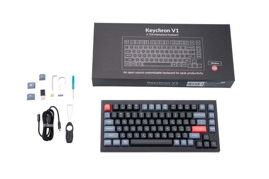 Keychron Клавиатура V1 84 Key QMK Gateron G PRO Brown Hot-Swap RGB Carbon Black