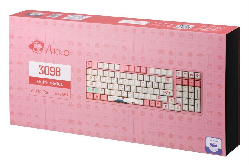 Akko Клавиатура механическая 3098B World Tour-Tokyo R2 98Key, TTC ACE, BT/WL/USB-A, Hot-swappable, EN/UKR, RGB, Розовый
