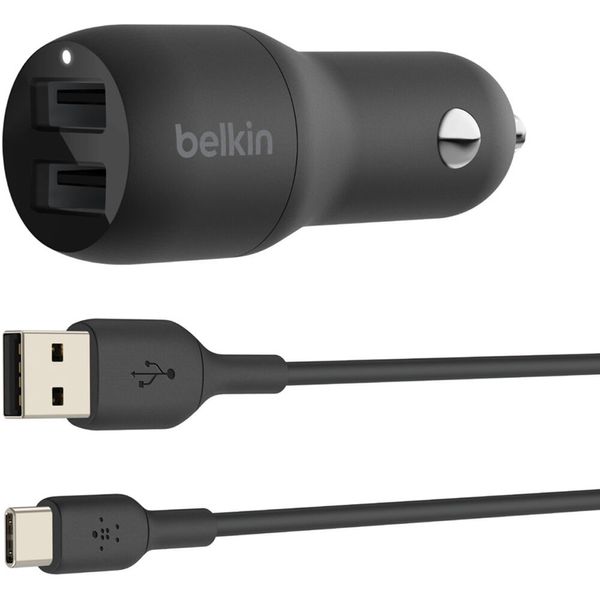 Belkin Автомобільний ЗП Car Charger (24W) Dual USB-A, USB-A - USB-C, 1m, black