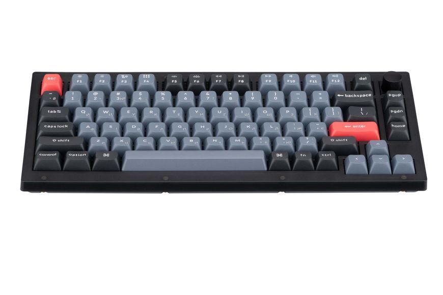 Keychron Клавиатура механическая V1 84Key, Gateron G PRO Blue, USB-A, Hot-Swap, QMK, Knob, EN/UKR, RGB, Frosted Black