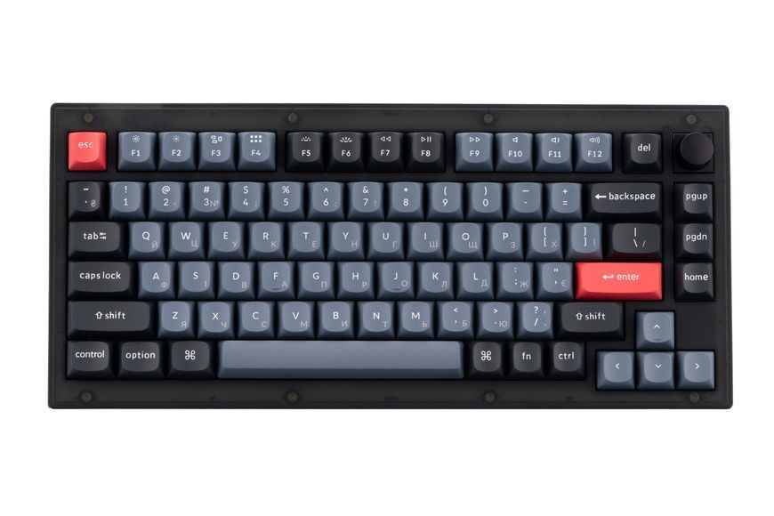 Keychron Клавиатура механическая V1 84Key, Gateron G PRO Blue, USB-A, Hot-Swap, QMK, Knob, EN/UKR, RGB, Frosted Black