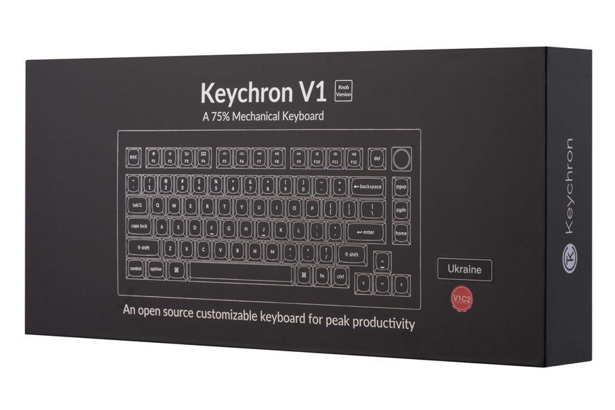 Keychron Клавиатура механическая V1 84Key, Gateron G PRO Blue, USB-A, Hot-Swap, QMK, Knob, EN/UKR, RGB, Frosted Black