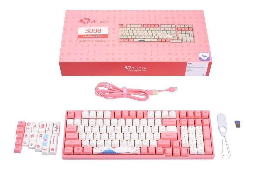 Akko Клавіатура механічна 3098B World Tour-Tokyo R2 98Key, TTC Golden Red, BT/WL/USB-A, Hot-swappable, EN/UKR, RGB, Рожевий