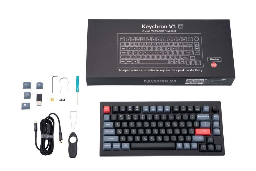 Keychron Клавиатура V1 84 Key QMK Gateron G PRO Blue Hot-Swap RGB Knob Carbon Black