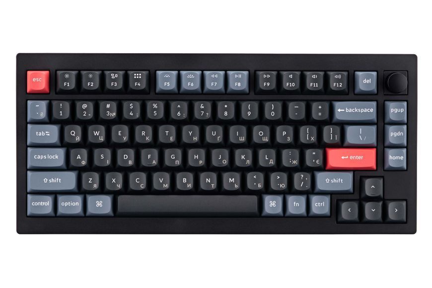 Keychron Клавиатура V1 84 Key QMK Gateron G PRO Blue Hot-Swap RGB Knob Carbon Black