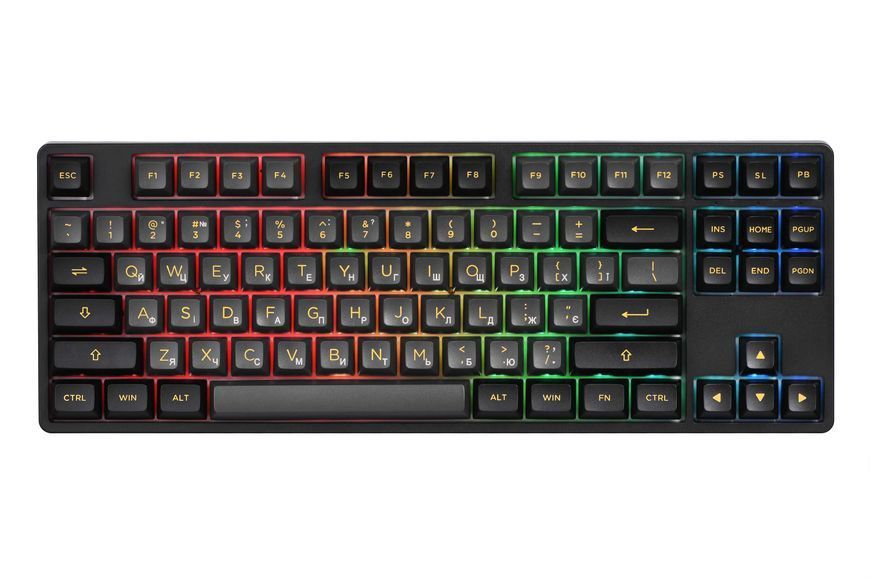 Akko Клавиатура механическая 5087B Plus Black & Gold 87Key, CS Silver, BT/WL/USB-A, Hot-swappable, EN/UKR, RGB, Чорний
