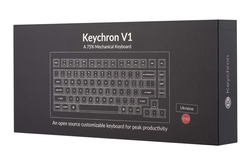 Keychron Клавиатура V1 84Key, Gateron G Pro Blue, Hot-Swap, QMK, USB-A, EN/UKR, RGB, Carbon Black