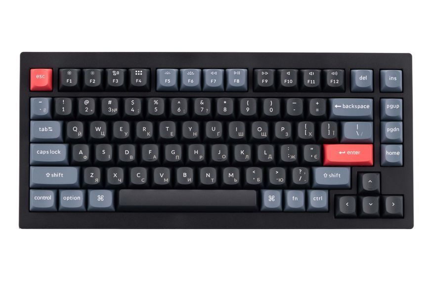 Keychron Клавиатура V1 84Key, Gateron G Pro Blue, Hot-Swap, QMK, USB-A, EN/UKR, RGB, Carbon Black