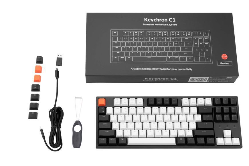 Keychron Клавіатура механічна C1 87Key, Gateron Brown, USB-A, EN/UKR, RGB, Black