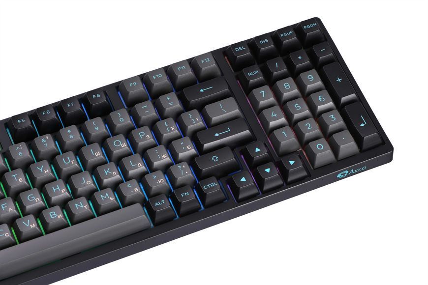 Akko Клавіатура механічна 3098N Black&Cyan 98Key, TTC Honey, BT/WL/USB-A, Hot-swappable, EN/UKR, RGB, Чорний