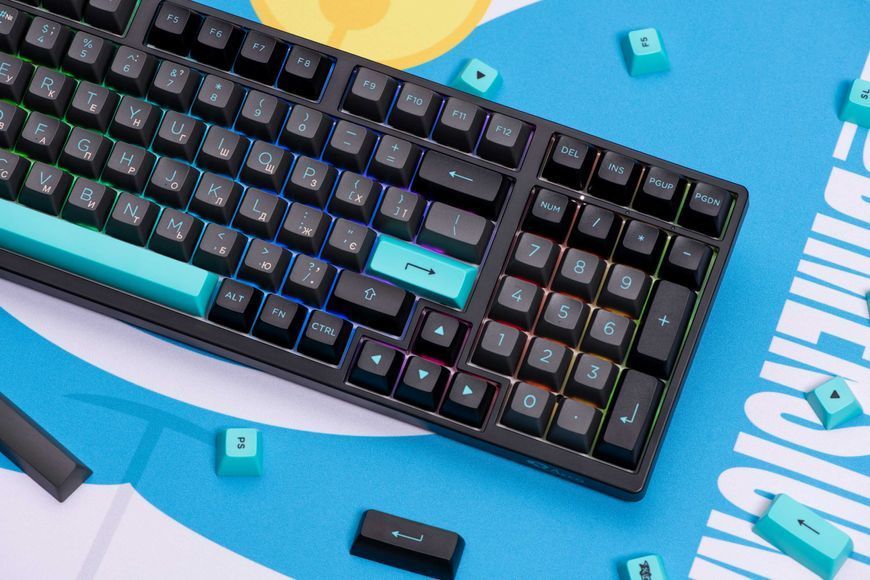 Akko Клавіатура механічна 3098N Black&Cyan 98Key, TTC Honey, BT/WL/USB-A, Hot-swappable, EN/UKR, RGB, Чорний
