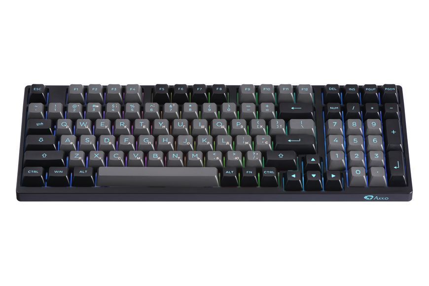 Akko Клавіатура механічна 3098N Black&Cyan 98Key, TTC Honey, BT/WL/USB-A, Hot-swappable, EN/UKR, RGB, Чорний