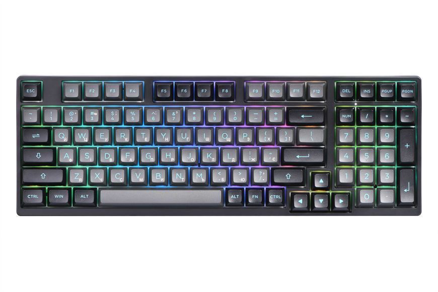 Akko Клавіатура механічна 3098N Black&Cyan 98Key, TTC Honey, BT/WL/USB-A, Hot-swappable, EN/UKR, RGB, Чорний
