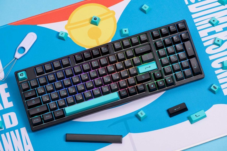 Akko Клавіатура механічна 3098N Black&Cyan 98Key, TTC Honey, BT/WL/USB-A, Hot-swappable, EN/UKR, RGB, Чорний