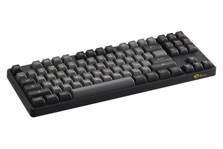 Akko Клавіатура механічна 5087B Plus Black & Gold 87Key, CS Jelly Pink, BT/WL/USB-A, Hot-swappable, EN/UKR, RGB, Чорний
