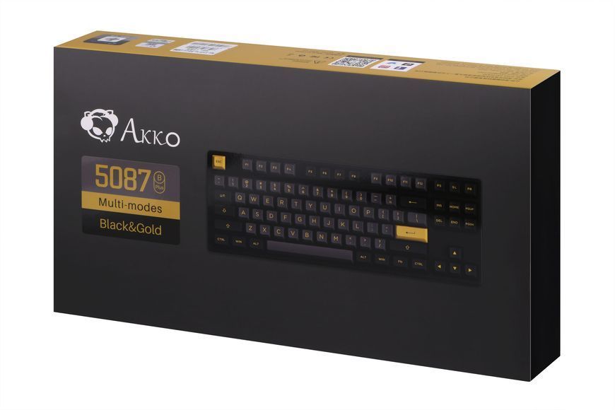 Akko Клавіатура механічна 5087B Plus Black & Gold 87Key, CS Jelly Pink, BT/WL/USB-A, Hot-swappable, EN/UKR, RGB, Чорний
