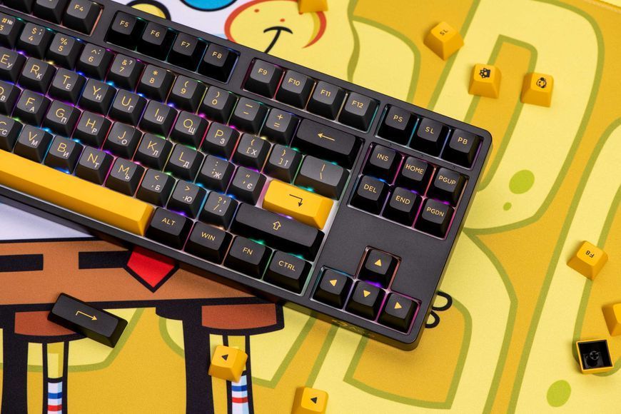 Akko Клавіатура механічна 5087B Plus Black & Gold 87Key, CS Jelly Pink, BT/WL/USB-A, Hot-swappable, EN/UKR, RGB, Чорний