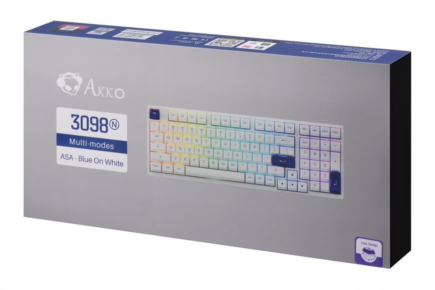 Akko Клавиатура механическая 3098N Blue&white 98Key, TTC Honey, BT/WL/USB-A, Hot-swappable, EN/UKR, RGB, Белый