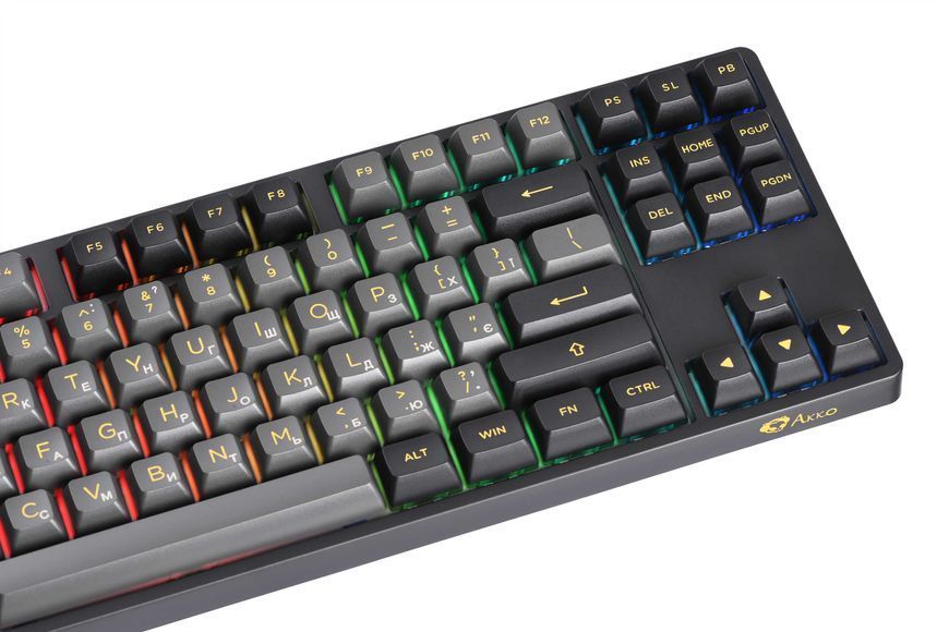 Akko Клавіатура механічна 5087B Plus Black & Gold 87Key, CS Jelly Pink, BT/WL/USB-A, Hot-swappable, EN/UKR, RGB, Чорний