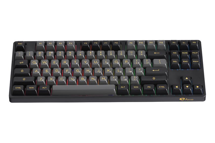 Akko Клавіатура механічна 5087B Plus Black & Gold 87Key, CS Jelly Pink, BT/WL/USB-A, Hot-swappable, EN/UKR, RGB, Чорний