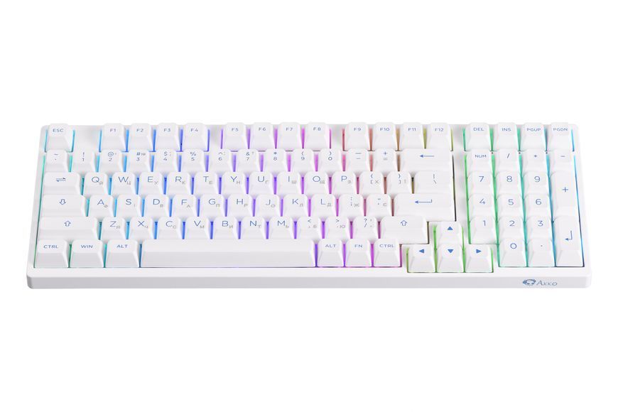 Akko Клавиатура механическая 3098N Blue&white 98Key, TTC Honey, BT/WL/USB-A, Hot-swappable, EN/UKR, RGB, Белый