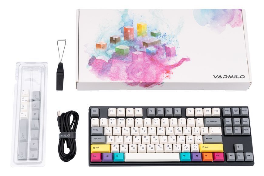 Varmilo Клавіатура механічна VEM87 CMYK 87Key, EC V2 Ivy, USB-A, EN/UKR, White Led, Чорний
