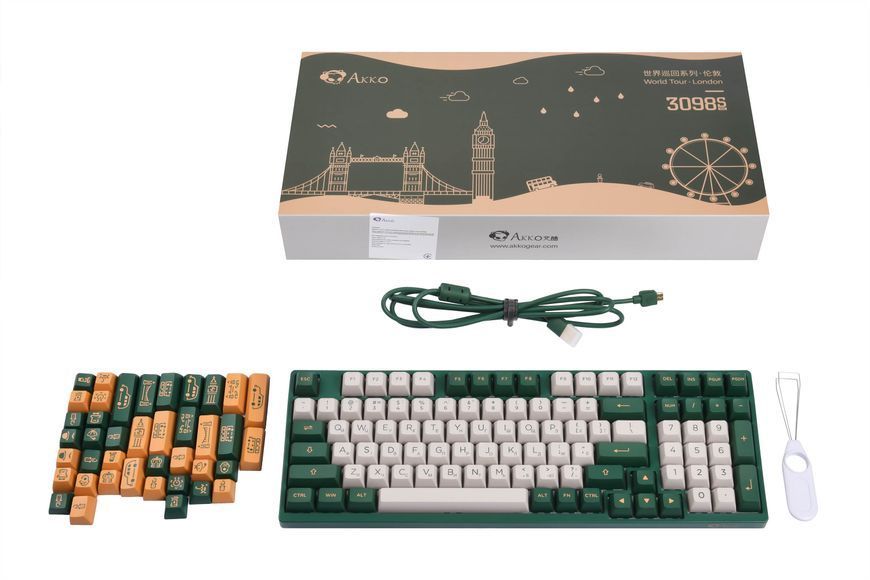 Akko Клавіатура механічна 3098S London 98Key, TTC Speed Silver, USB-A, Hot-swappable, EN/UKR, RGB, Зелений