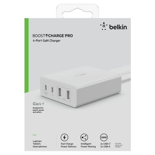 Belkin Сетевое ЗУ Home Charger 108W GAN Dual USB-С/USB-A