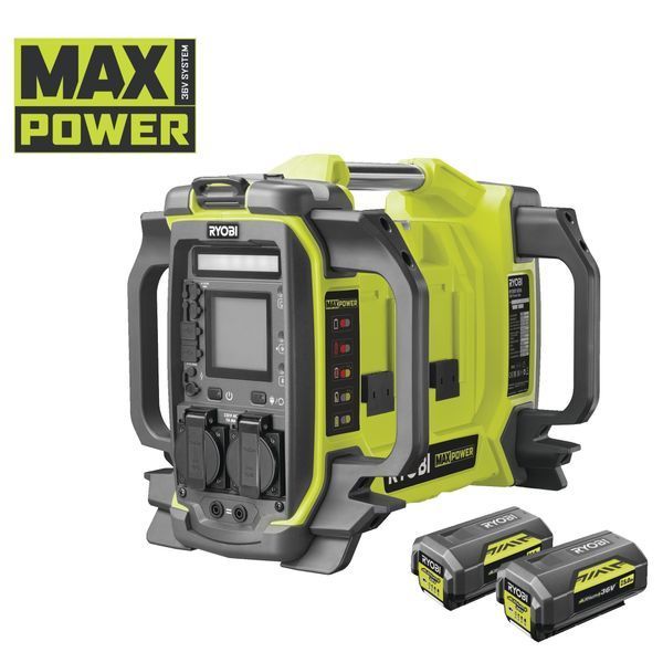 Ryobi Инвертор напряжения аккумуляторный RY36BI1800A-250, MAX POWER 36В, АКБ 2 х 5.0Ач, 1800Вт (3000 Вт пиковая)