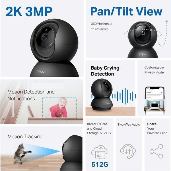 TP-Link IP-Камера Tapo C211 3MP N300 microSD motion detection чорна