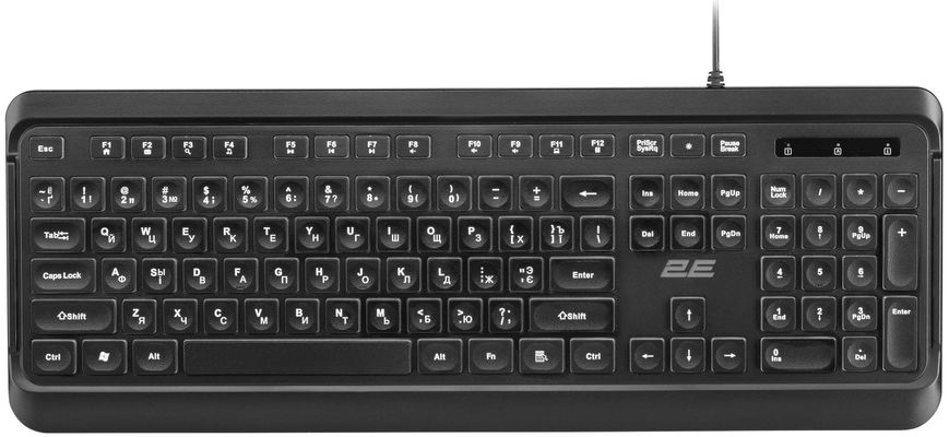 2E Клавиатура мембранная KS120 104key, USB-A, EN/UK/RU, White LED, чёрный