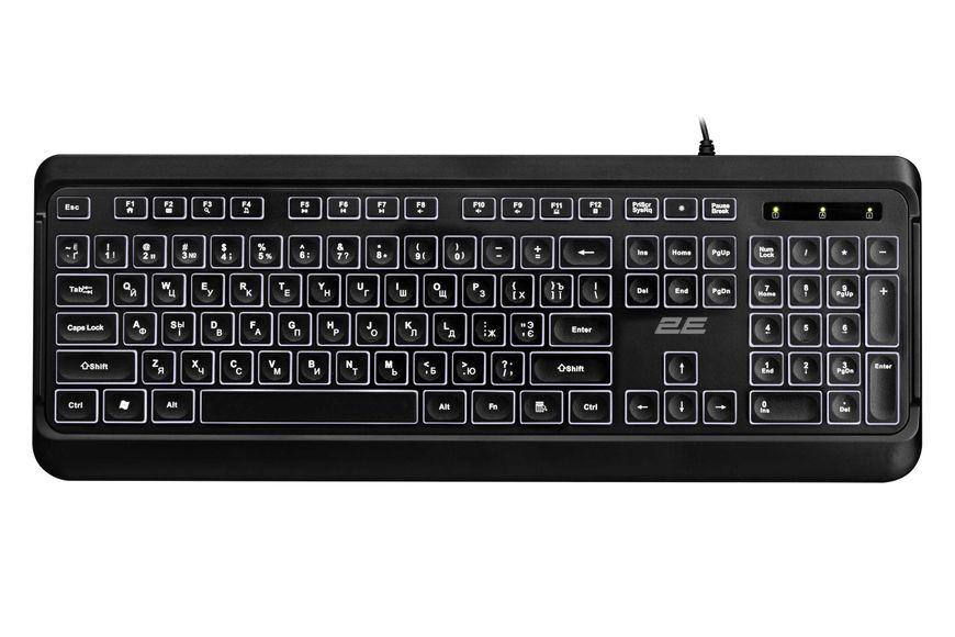 2E Клавиатура мембранная KS120 104key, USB-A, EN/UK/RU, White LED, чёрный