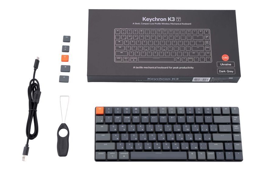 Keychron Клавиатура механическая K3 84Key, Gateron Blue, BT/USB-A, Low Profile, EN/UKR, RGB, Black