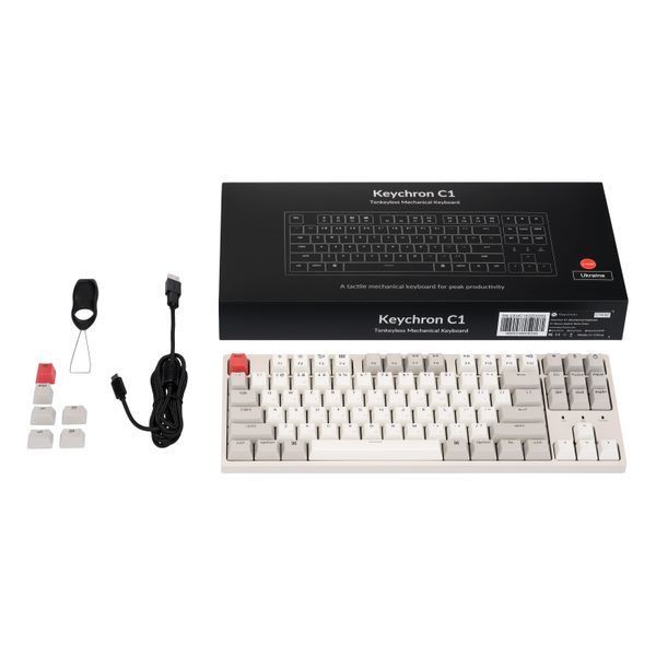 Keychron Клавіатура механічна C1 87Key, Gateron G pro Red, USB-A, EN/UKR, No Led, Сірий