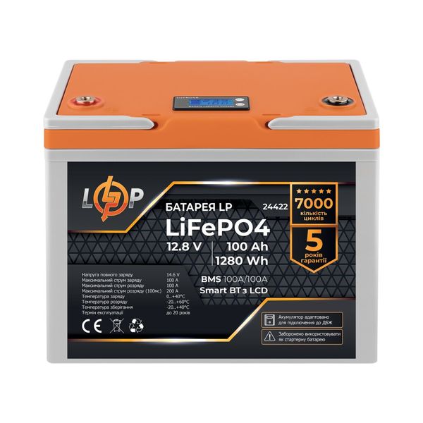 Аккумулятор LP LiFePO4 12,8V - 100 Ah (1280Wh) (BMS 100A/100А) пластик LCD Smart BT