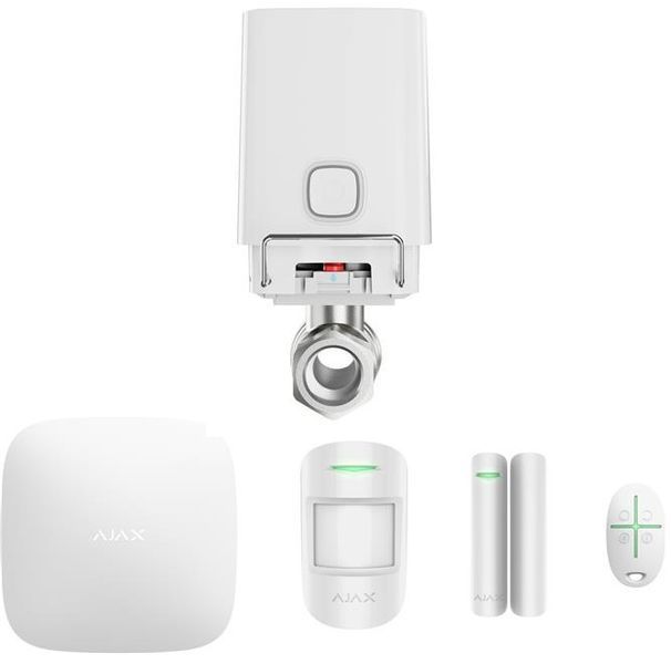 Ajax Комплект охранной сигнализации StarterKit 2 + Умный шаровой кран WaterStop 1", белый